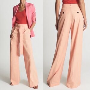 NEW REISS Malin Wide Leg Tie Detail Trousers Apricot Peach Size 0 High Rise Pant